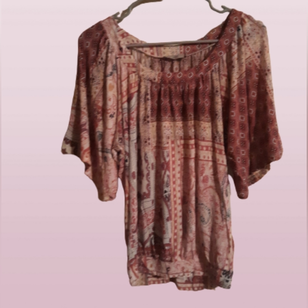 DALIA Short sleeve Tunic shirt, pink & red